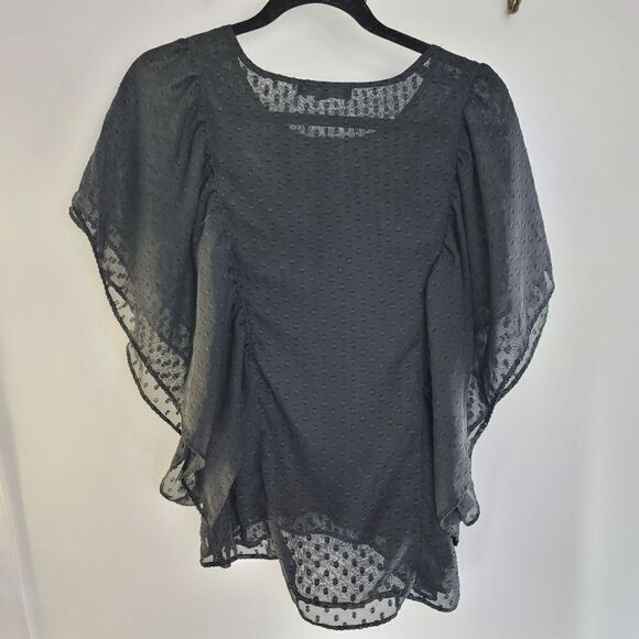 Sanctuary sheer  black flutter sleeve blouse - Picture 4 of 8